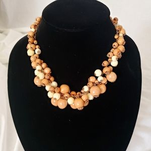 Beaded Collar Necklace Tan/ Ivory 18in